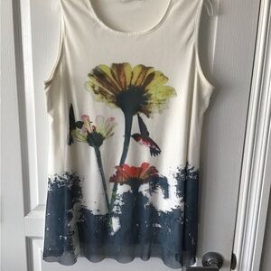 La Madonna Floral Print Tank Top - Cream with Yellow & Red Flowers